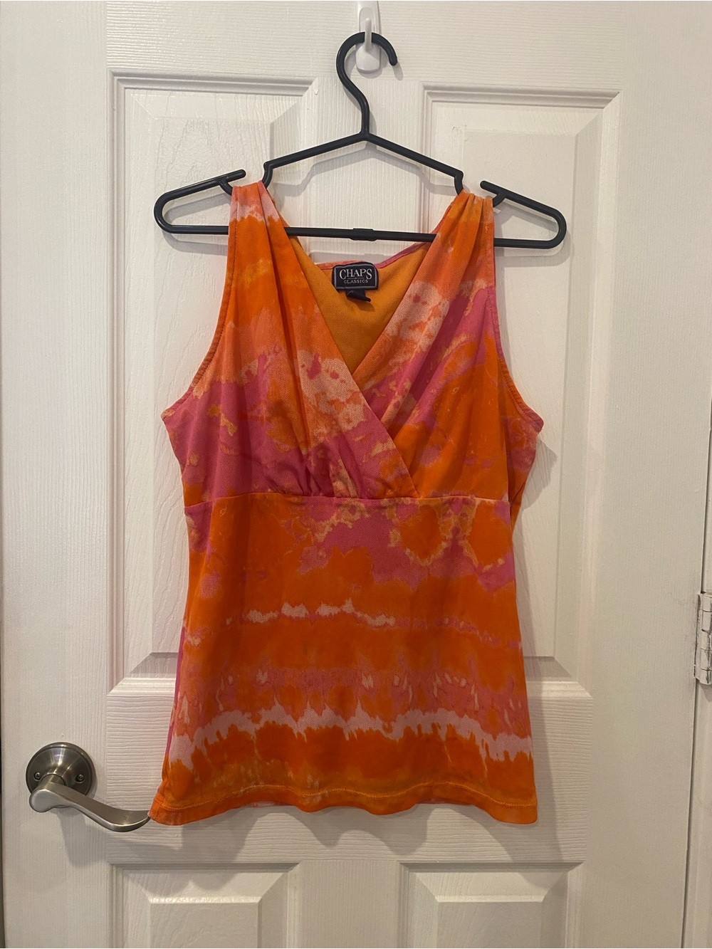 Chaps Orange & Pink Tie-Dye V-Neck Sleeveless Tank